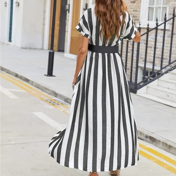 🌟 SHEIN Surplice Neck Striped Wrap A-line Dress Without Belted🌟 - Picture 3 of 6
